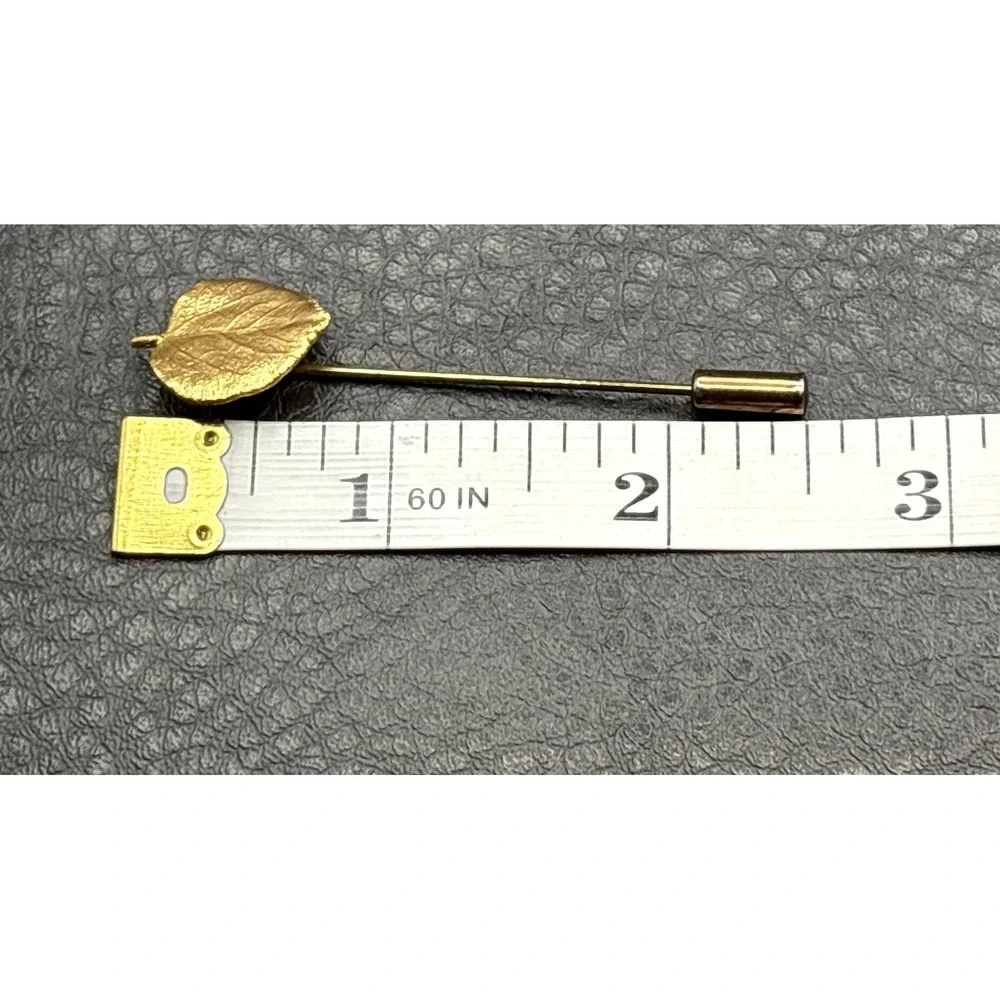 Vintage Gold Tone Leaf Stick Pin Brooch Textured Design